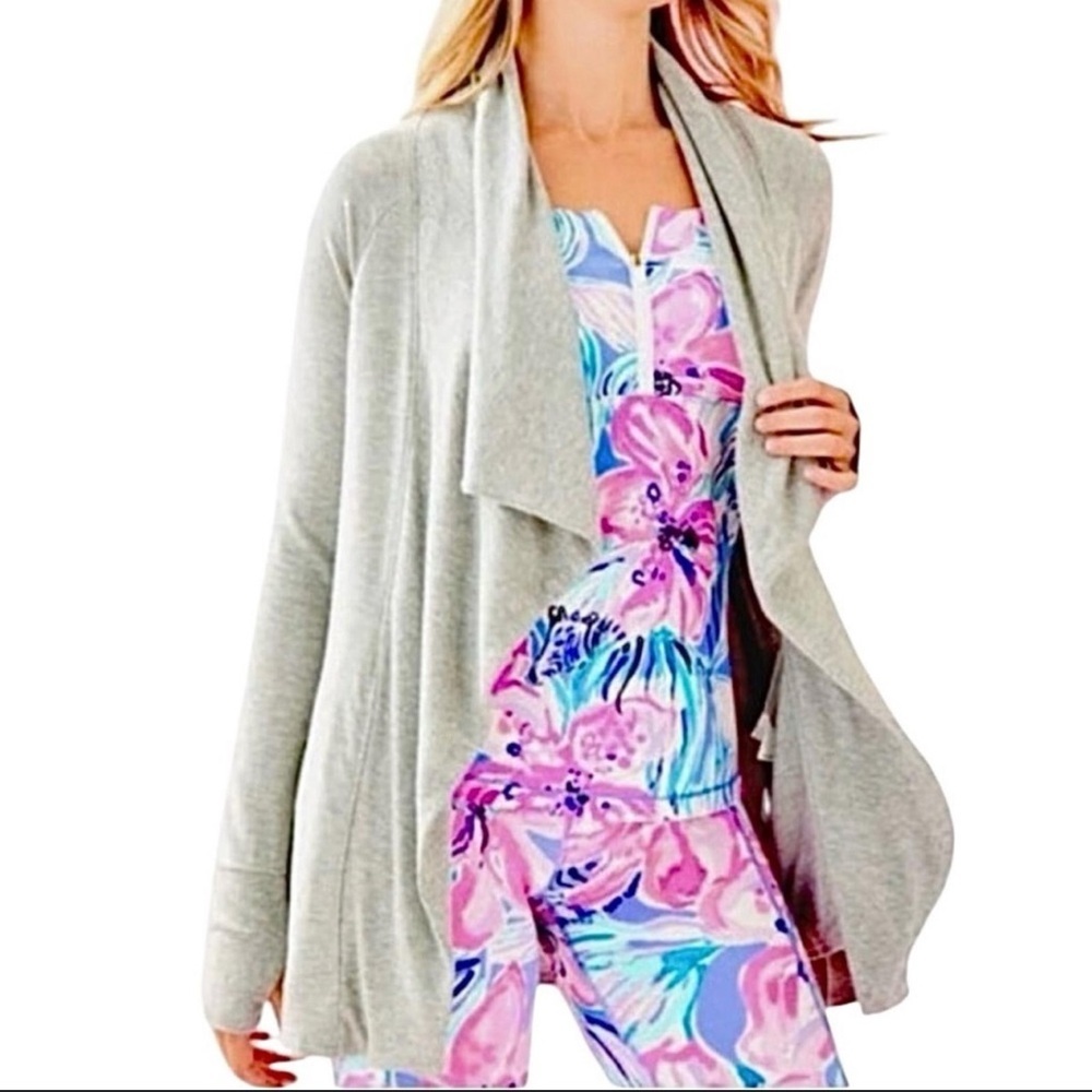 Lilly Pulitzer Gray Heather Cozy Lounge Collared Open-Front Stretch Cardigan XXS